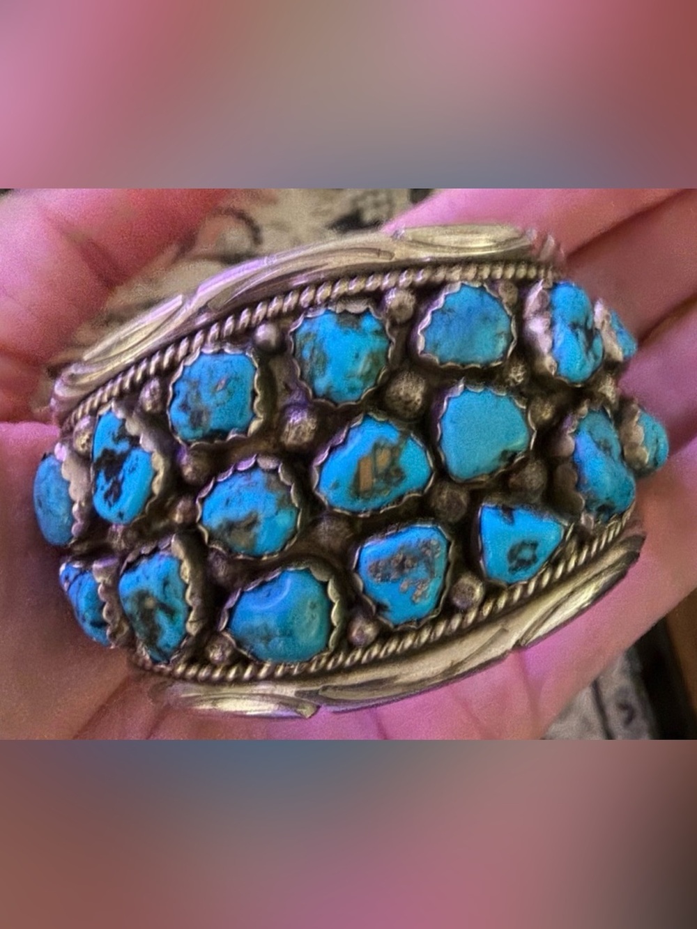 Massive Vintage Navajo Nugget Turquoise Sterling Silver Cuff Bracelet 66 Grams - Picture 9 of 9